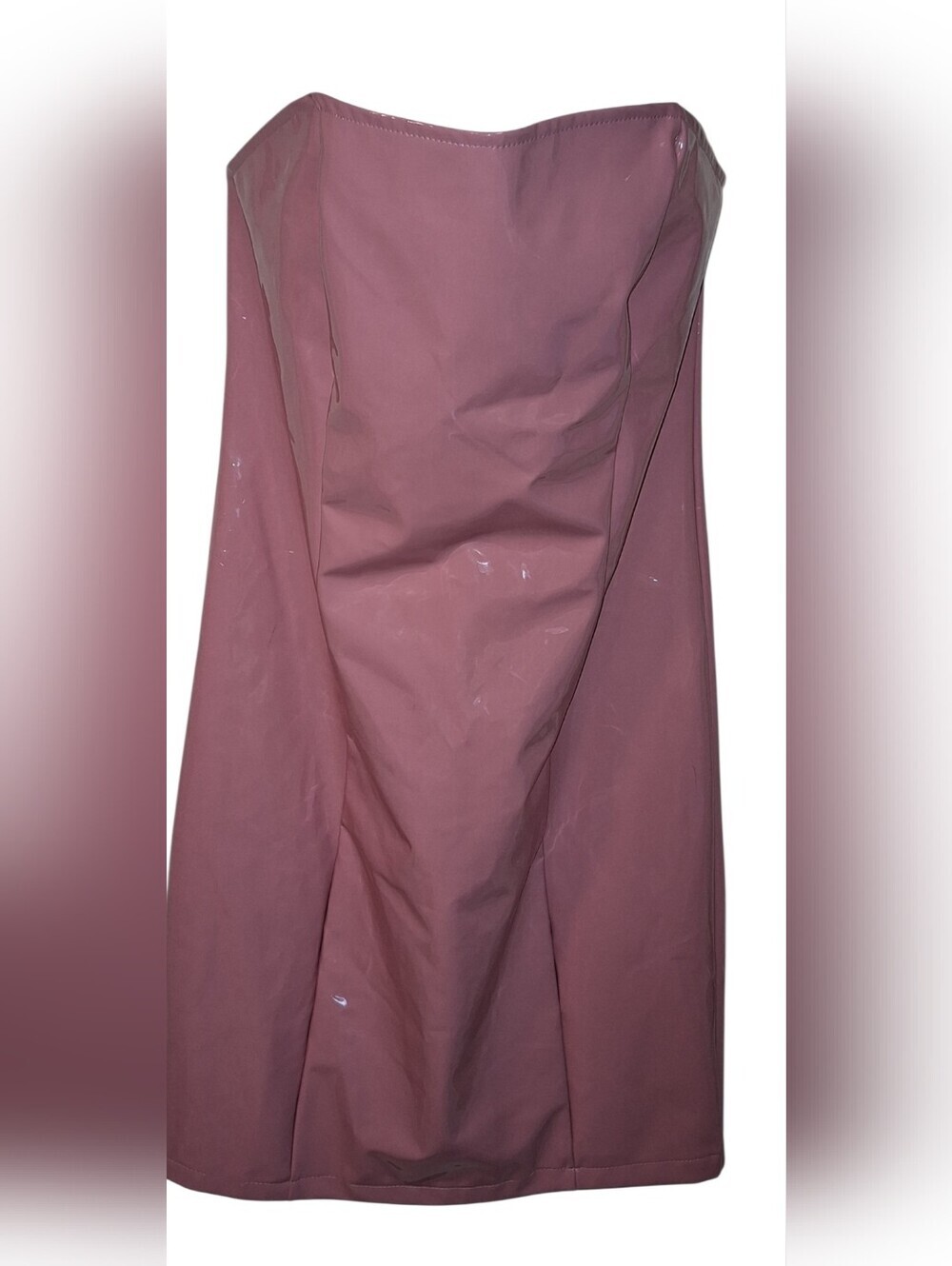 Strapless Pink Mauve Fitted Vinyl Sheath Dress